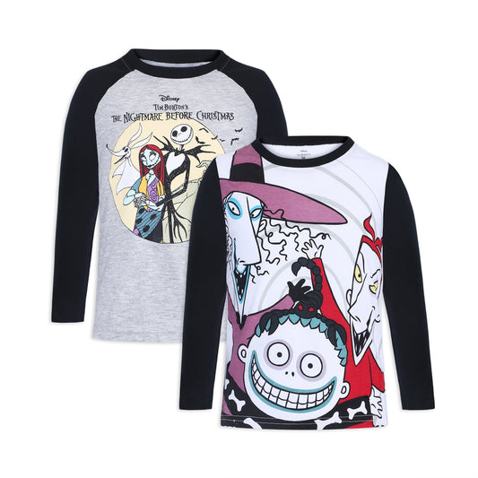 Disney Nightmare Before Christmas 2 Pack Long Sleeves Raglan Tee Shirt Set for Boys