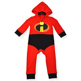 Disney The Incredibles Boys’ Long Sleeve Hooded Romper for Infant and Toddler – Red