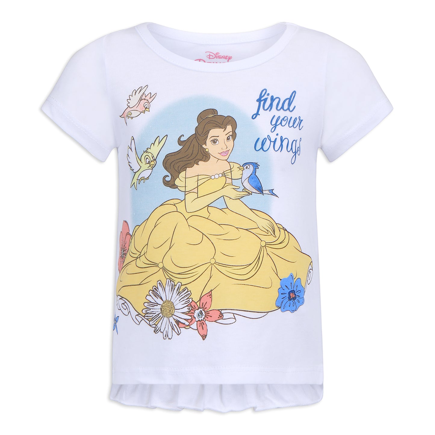 Disney Princess Belle Girls 3 Piece Shirts and Short Set for Infant, Toddler and Little Girls - Yellow/Blue/White