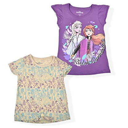 Disney Frozen Girls’ Elsa and Anna 2 Pack T-Shirt for Little Kids – Purple/Beige