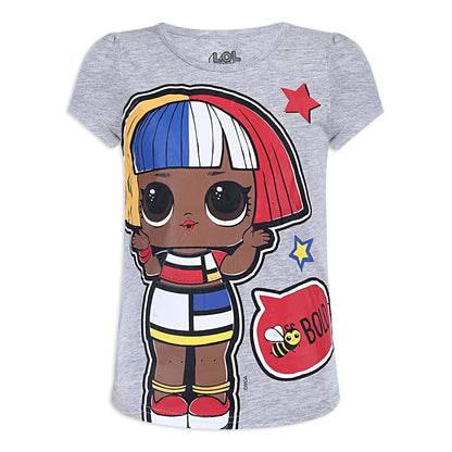 L.O.L. Surprise! Dolls Girls’ Short Sleeve Shirt 4 Pack for Little and Big Kids – Grey/Pink/Red/Blue