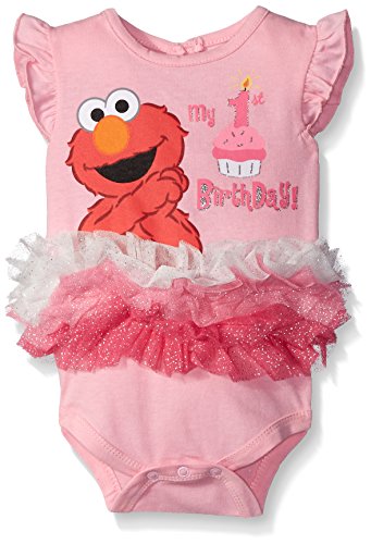 Sesame Street Elmo Girls’ 1st Birthday Bodysuit with Ruffles Newborn and Infant – Pink