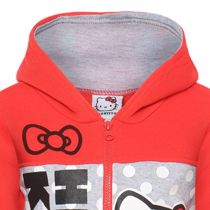 Hello Kitty Sanrio Girls Half Zip Up Hoodie for Toddlers, Little and Big Girls - Red or Pink