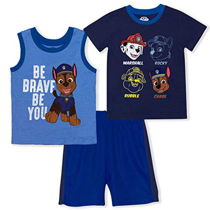 Nickelodeon Paw Patrol Boys 3 Piece T-Shirt, Tank Top and Short Set for Toddlers – Blue/Navy