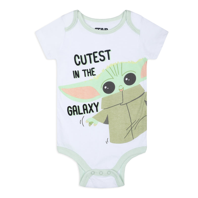 Star Wars The Mandalorian Baby Yoda Boys’ Short Sleeve Bodysuit and Cap Set for Newborn and Infant – White/Green