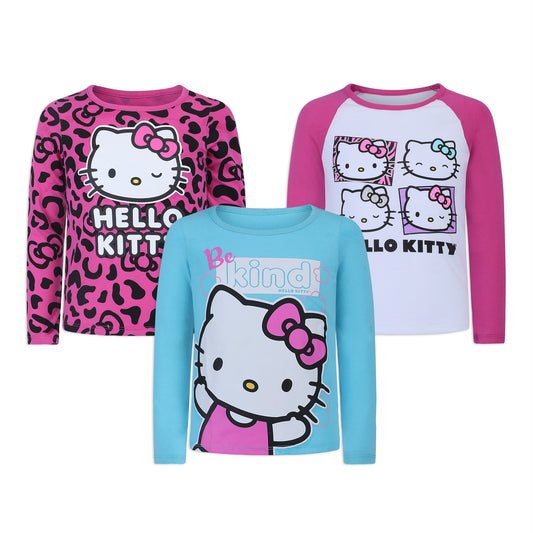 Hello Kitty Girls’ 3 Pack Long Sleeve Shirt for Infant, Toddler, Little and Big Girls – Pink/Blue/White