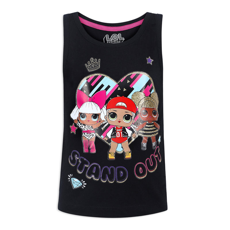 L.O.L. Surprise! Dolls Girls 3 Pack Tank Tops for Little and Big Kids – Pink/Black