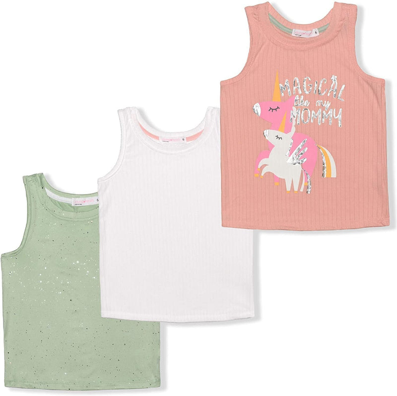 Magical Unicorns Girls’ 3 Pack Tank Tops for Toddler and Little Kids – Pink/White/Green