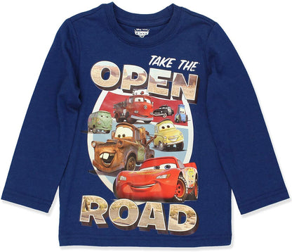 Disney Cars Lightning McQueen, Mate, Guido, Luigi, Filmore, Sally and Red Boy’s Long Sleeve T-Shirt for Toddler – Navy