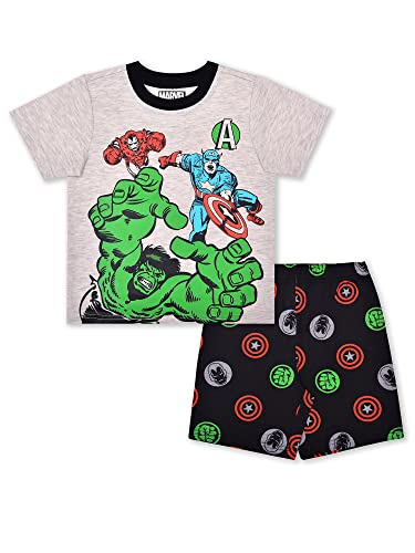 Marvel Ironman, Captain America and Hulk Boys’ T-Shirt and Short Set for Toddler and Little Kids –Grey/Black or Grey/Blue