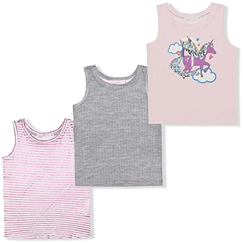 Young Hearts Magical Unicorn Girls’ 3 Pack Tank Top for Toddler, Little and Big Kids – Pink/Grey