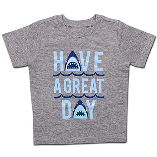 10 Threads Short Sleeve Crewneck Tee Shirt for Toddlers Boys, Shark Print, Gray