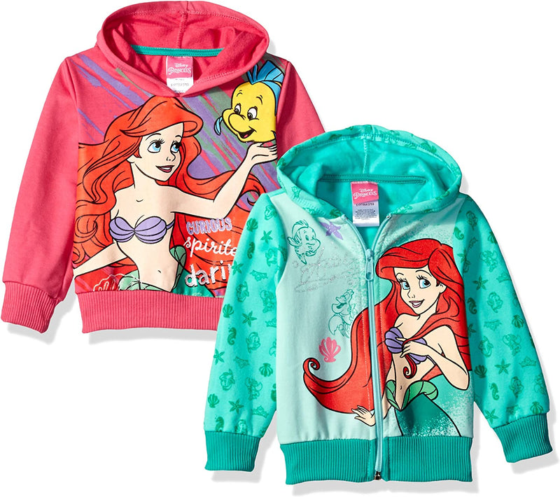 Disney The Little Mermaid Girls’ 2 Pack Hoodies for Toddler and Little Kids – Pink/Green