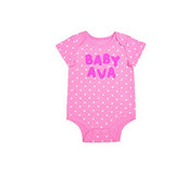 Young Hearts Girl's Name Printed Short Sleeve Polka Dot Creeper - Pink,