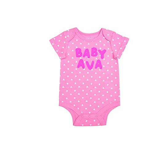 Young Hearts Girl's Name Printed Short Sleeve Polka Dot Creeper - Pink,