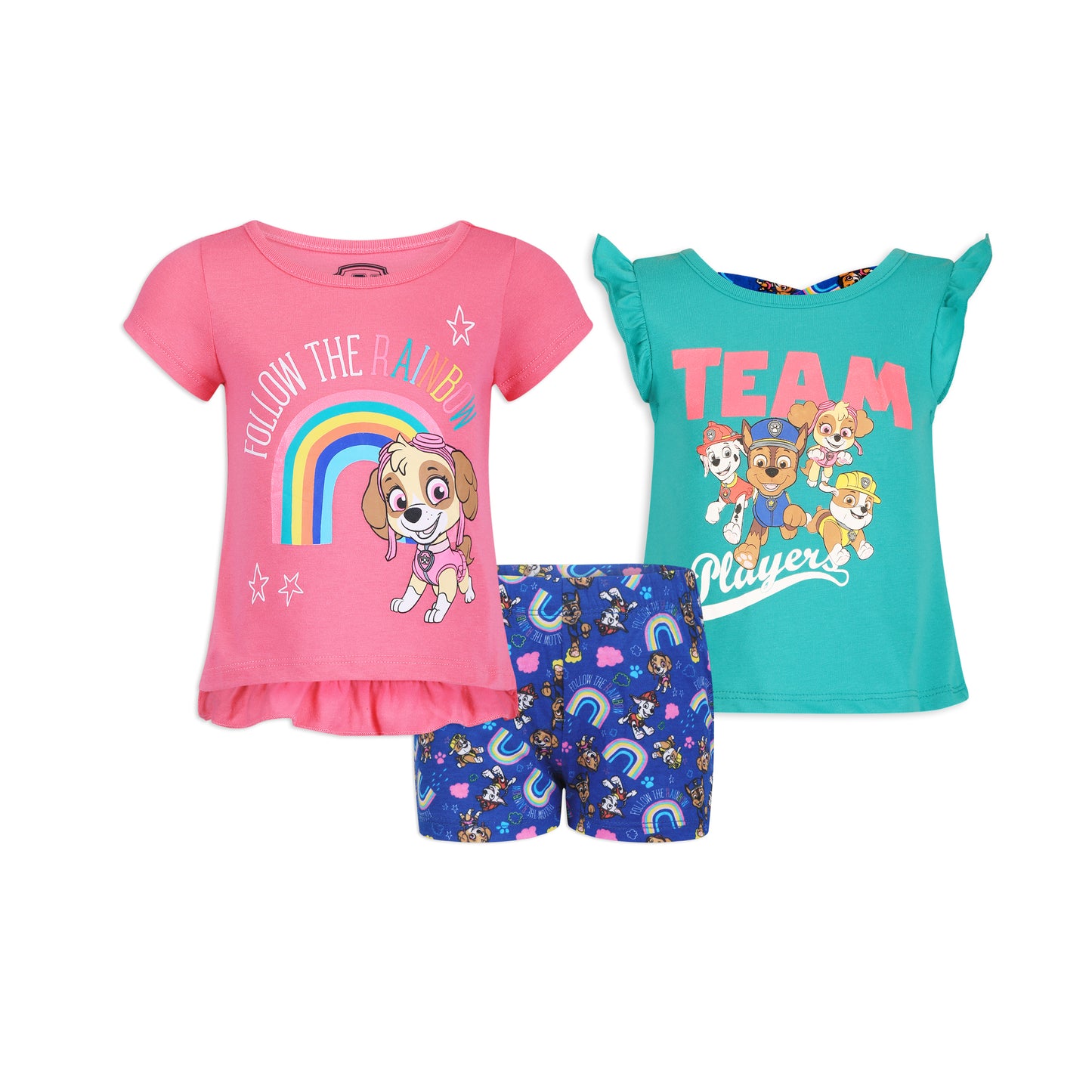 Nickelodeon Paw Patrol Girls’ Short Sleeve Shirt, Tank top and Shorts Set for Toddler and Little Kid – Pink/Blue/Grey