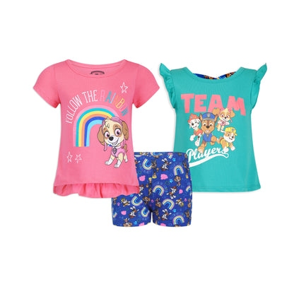 Nickelodeon Paw Patrol Girls’ Short Sleeve Shirt, Tank top and Shorts Set for Toddler and Little Kid – Pink/Blue/Grey