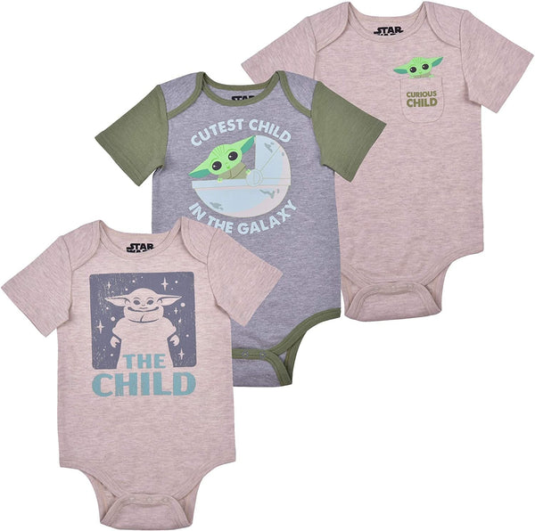 Star Wars Baby Boy The Mandalorian Baby Yoda The Child Baby Bodysuit and Romper Set for Newborn and Infant – Blue/Grey