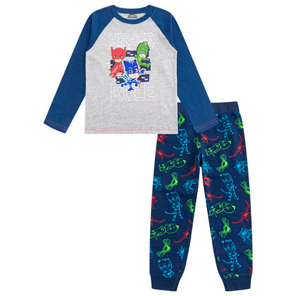 PJ Masks Catboy, Gekko and Owlette Boys’ Long Sleeve Shirt and Jogger Pants Set for Toddler and Little Kids – Navy/Grey