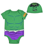 Marvel Boys’ Hulk Costume Bodysuit and Hat Set for Newborn and Infant – Green