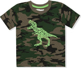 10 Threads Boy's Camouflage Dino Short Sleeve Summer Tee Shirt, Green