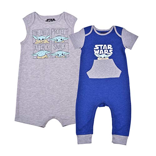 Star Wars Baby Boy The Mandalorian Baby Yoda The Child Baby Bodysuit and Romper Set for Newborn and Infant – Blue/Grey