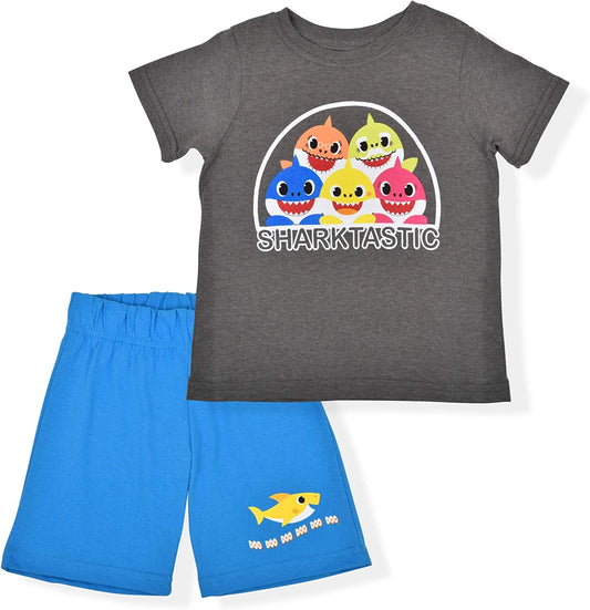 Nickelodeon Baby Shark T-Shirt and Short Set for Toddler Boys – Blue/Black or Grey/Blue or Grey/Orange or Grey/Black