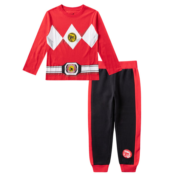 Hasbro Power Rangers Boys’ Long Sleeve Shirt and Jogger Pants Set for Little Kids – Blue/Red