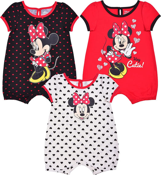 Minnie Mouse Girls’ 3 Pack Bodysuits for Newborn and Infant – Pink/White/Blue
