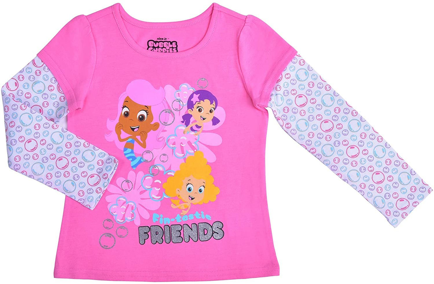 Nickelodeon Bubble Guppies Girls Long Sleeve T-Shirt for Toddler and Little Kids - Pink