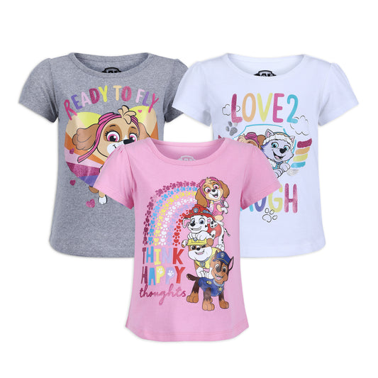 Nickelodeon Paw Patrol Chase, Rubble, Marshall, Skye and Everest Girls’ 3 Pack T-shirts for Toddler– Pink/Gray /White