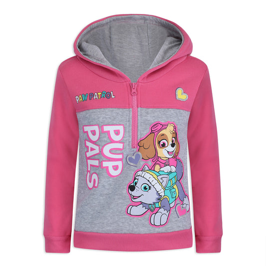 Paw Patrol Girls’ Skye and Everest Half Zip Up Hoodie for Toddlers and Little Kids – Pink/Grey