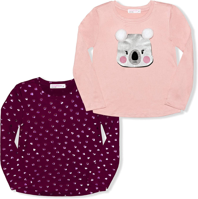 Young Hearts Girls’ 2 Pack Long Sleeve Shirt for Little Kids – Pink/Purple