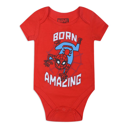Marvel Avengers Boys’ 5 Pack Short Sleeve Bodysuits for Newborn and Infant – Blue/Red/Grey/White/Yellow/Green