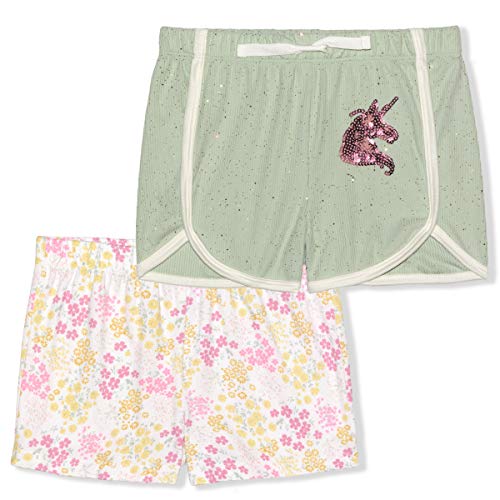 Young Hearts Girls’ 2 Pack Shorts for Toddler, Little and Big Kids – Yellow/Grey Green/White or Pink