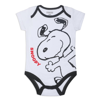 Peanuts Snoopy Boys’ Short Sleeve Bodysuit and Jogger Set for Newborn and Infant – Black/White