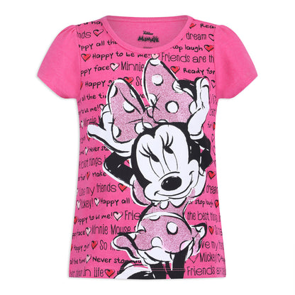 Disney Girl's 3 Pack Minnie Mouse Short Sleeves Tee Shirt Set, Pink/Yellow/White