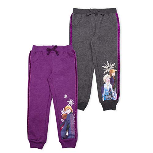 Disney Frozen Elsa and Anna Girls 2 Pack Jogger Pants for Toddler and Little Kids – Purple/Grey/Blue