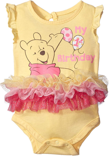 Disney Winnie the Pooh Girls’ Birthday Bodysuit for Newborn and Infant – Yellow