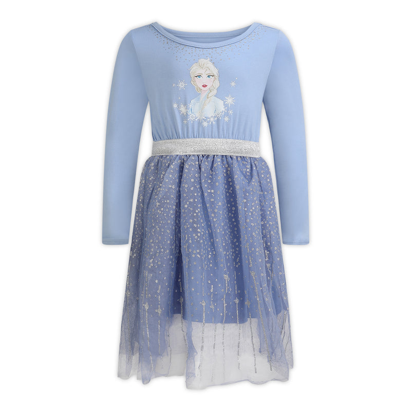 Disney Frozen Girls Elsa Long Sleeve Dress for Toddler and Little Girls – Blue