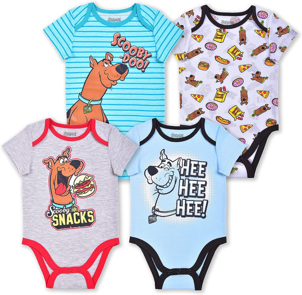 WARNER BROS Scooby-Doo Boys? 4 Pack Bodysuit for Newborn and Infant ? Blue/Grey