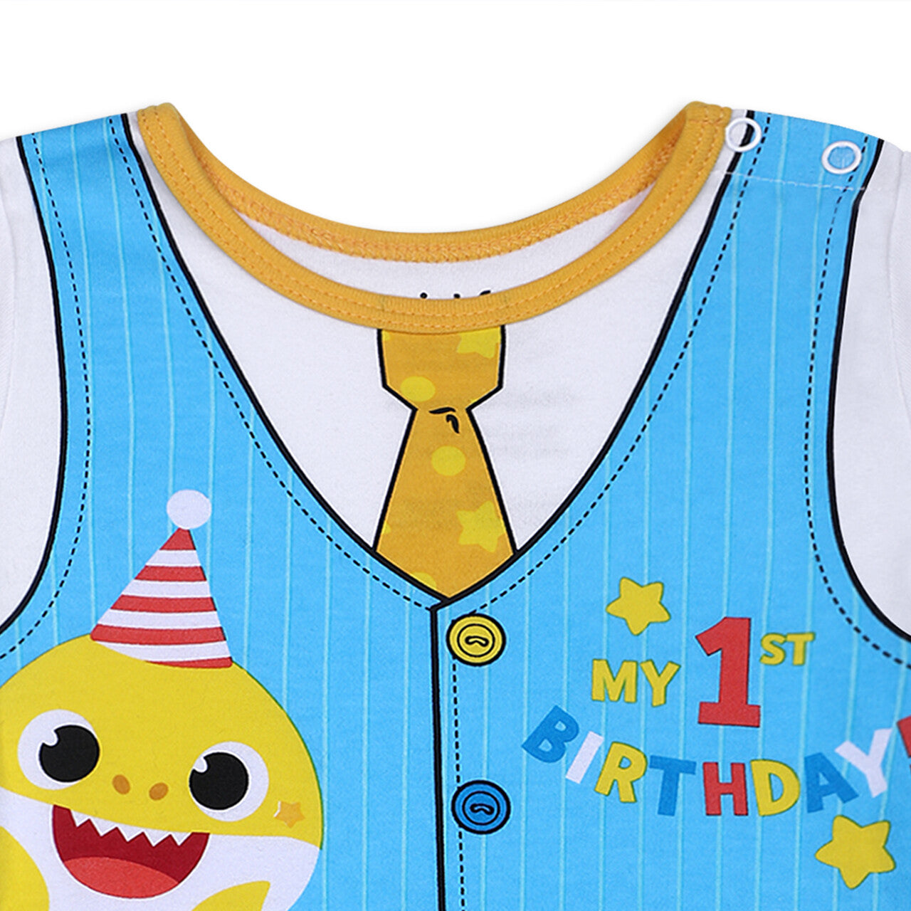 Nickelodeon Blue’s Clues or Baby Shark Boys’ 1st Birthday Short Sleeve Bodysuit for Infant – Blue/White/Yellow