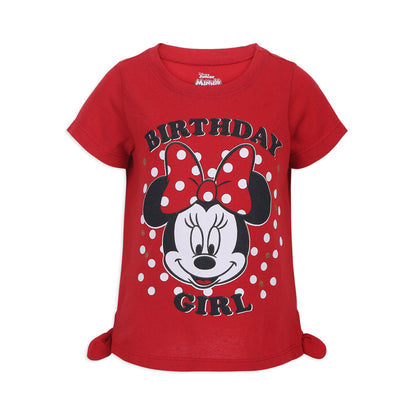 Disney Minnie Mouse and Mickey Mouse Girls’ Birthday Party T-Shirt for Toddler and Little Kids – Blue or Pink or Red