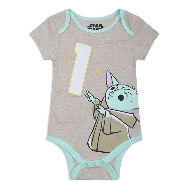 Star Wars Baby Yoda Girls’ Birthday Short Sleeve Bodysuit for Infant – Grey