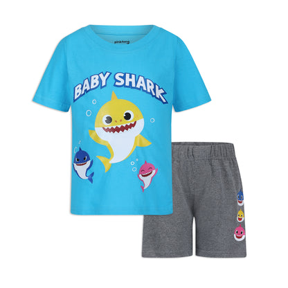 Nickelodeon Baby Shark T-Shirt and Short Set for Toddler Boys – Blue/Black or Grey/Blue or Grey/Orange or Grey/Black