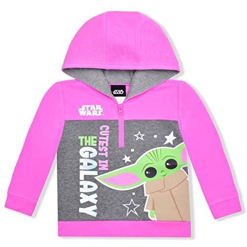 Star Wars Baby Yoda Girls’ Half Zip Up Hoodie for Toddler and Little Kids – Pink/Grey