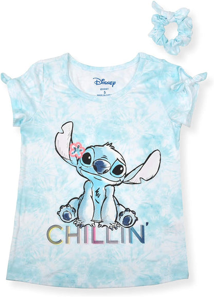 Disney Stitch Girl's Chillin' Graphic Tee with Hair Scrunchie