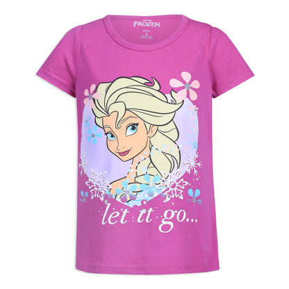 Disney Frozen Elsa and Anna Girls’ Short Sleeve Shirt 3 Pack for Toddler and Little Kids – Pink/Blue/White