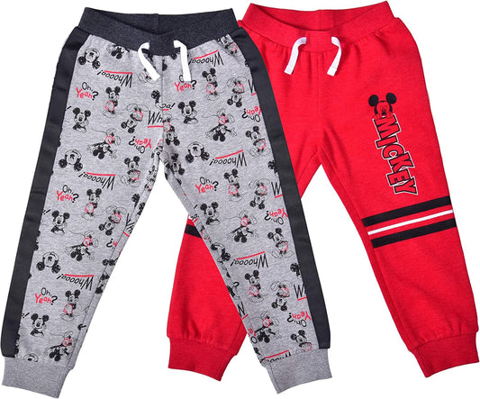 Disney Mickey Mouse Boys’ 2 Pack Jogger for Toddler and Little Kids – Red/Grey