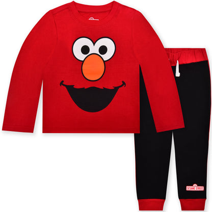 Sesame Street Cookie Monster and Elmo Boys’ Long Sleeve Shirt and Jogger Pants Set for Infant and Toddler – Blue/Red